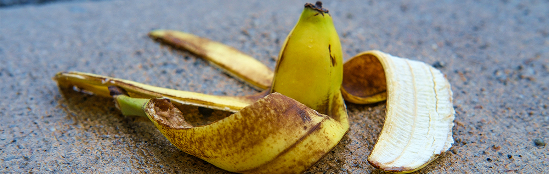 banana peel on a garage floor